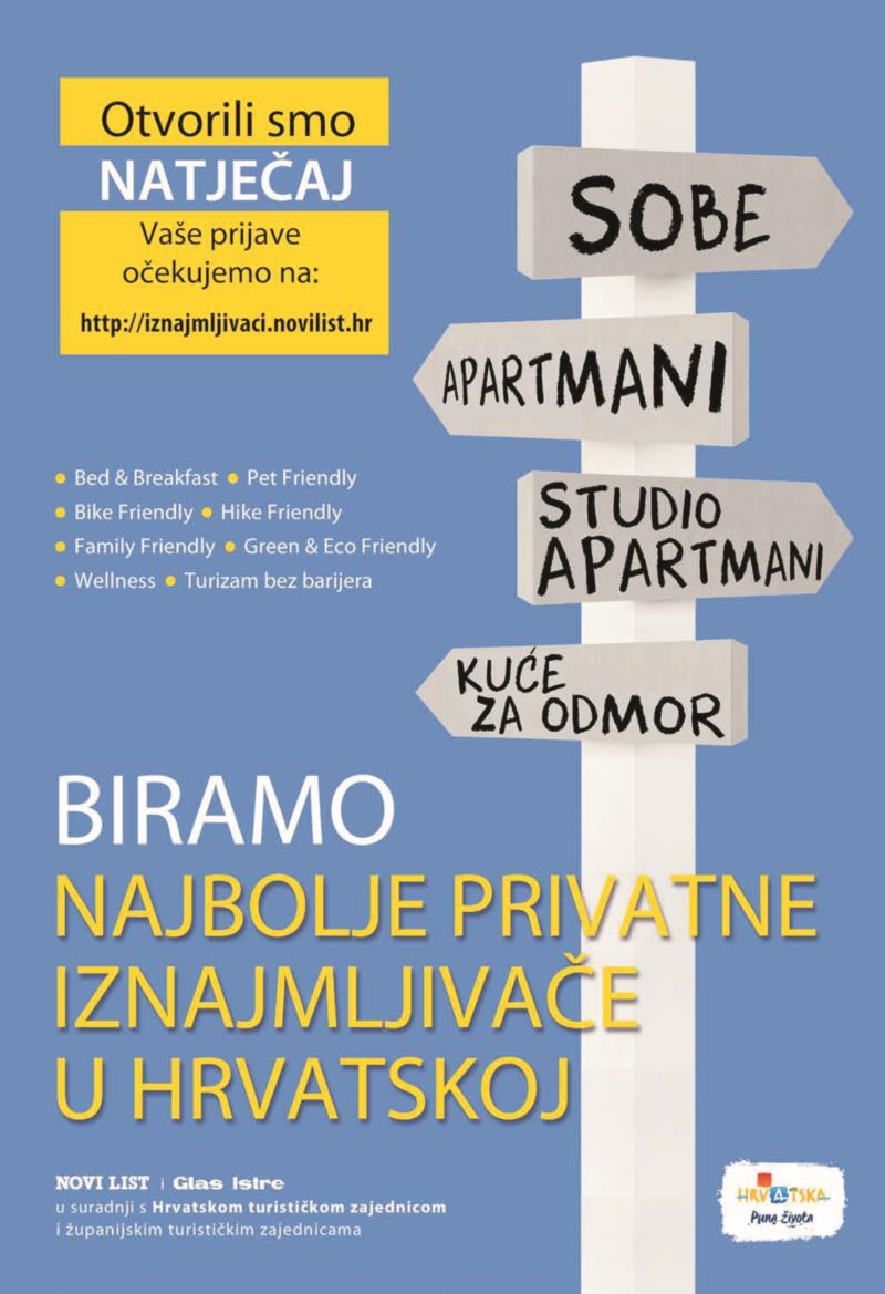 Natječaj za izbor najboljeg privatnog iznajmljivača s područja cijele Hrvatske