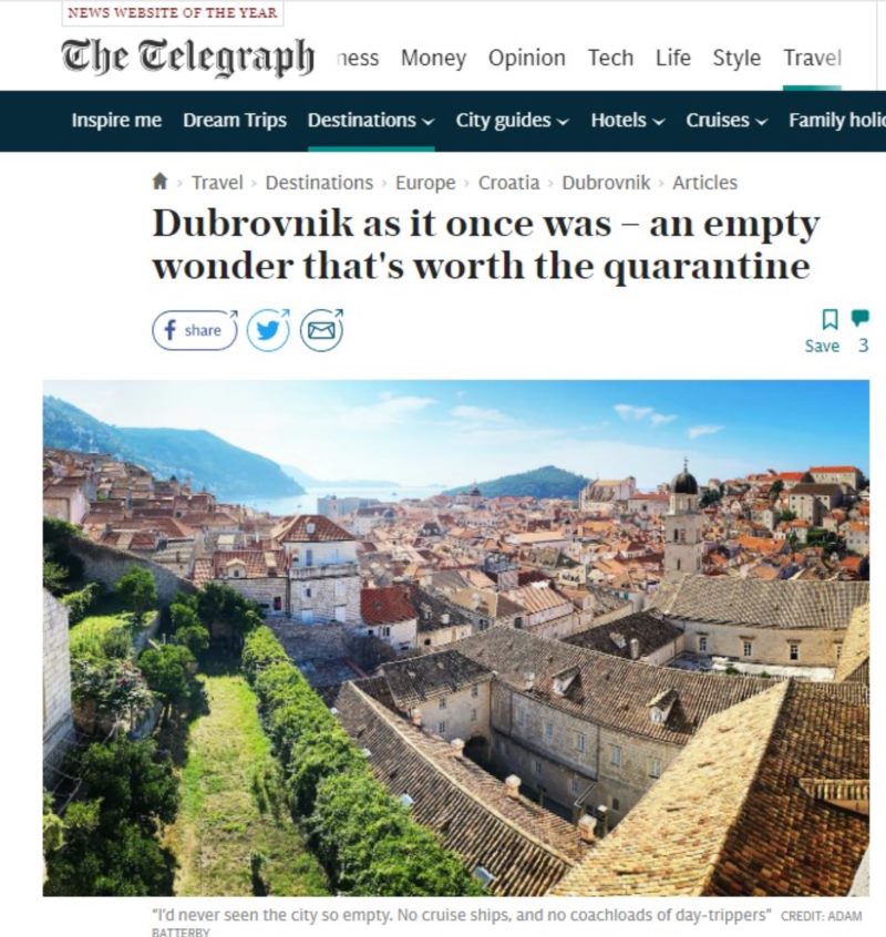 Objavljen članak o Dubrovniku u The Telegraphu s oko 20 milijuna čitatelja mjesečno