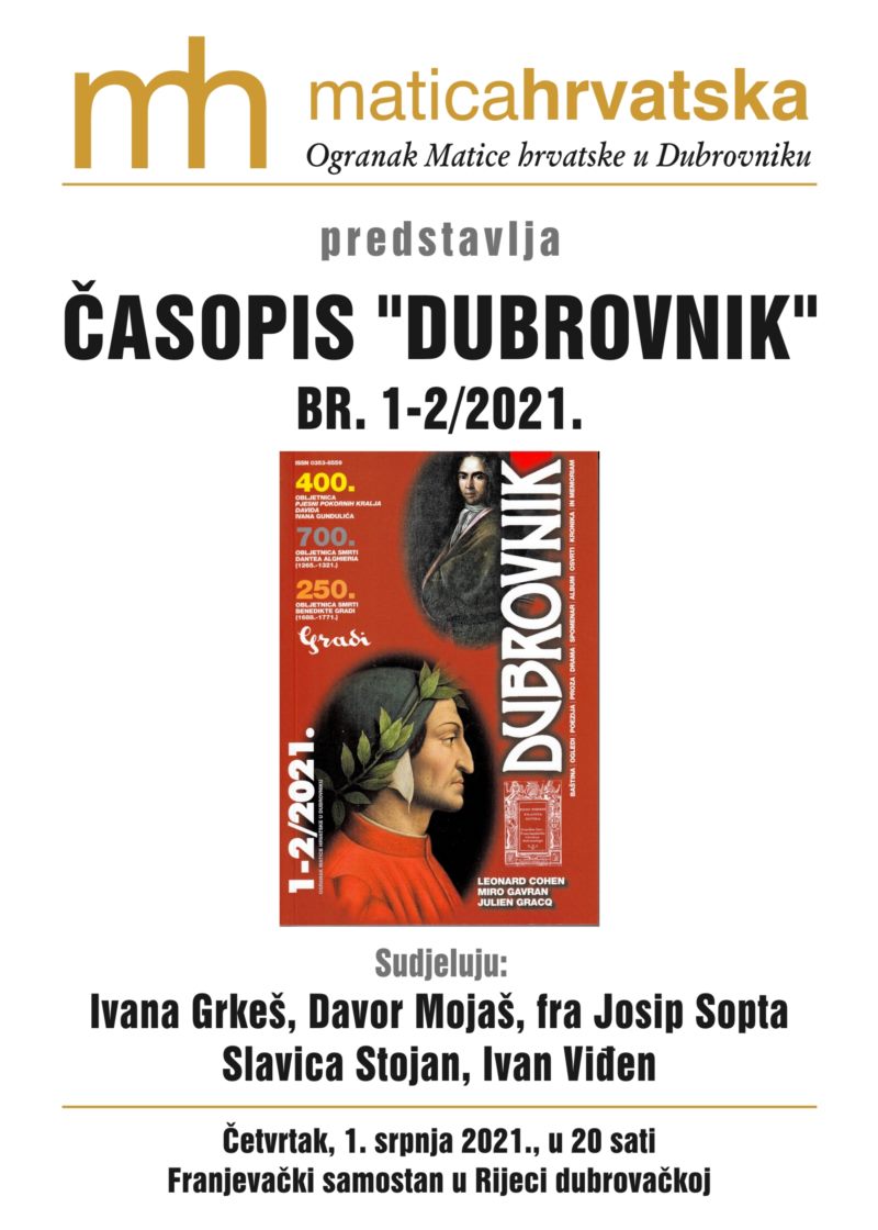 Predstavljanje časopisa Dubrovnik 1-2/2021
