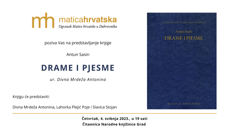 Predstavljanje knjige  Antuna Sasina - Drame i pjesme